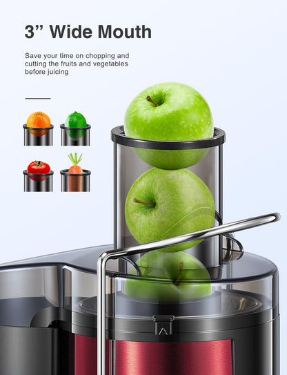 Juicer Machine, 500W Centrifugal Juicer Extractor with Wide Mouth 3” Feed Chute for Fruit Vegetable, Easy to Clean, Stainless Steel, BPA-free (Black)