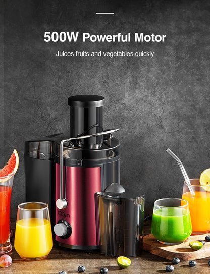 Juicer Machine, 500W Centrifugal Juicer Extractor with Wide Mouth 3” Feed Chute for Fruit Vegetable, Easy to Clean, Stainless Steel, BPA-free (Black)