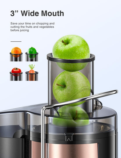 Juicer Machine, 500W Centrifugal Juicer Extractor with Wide Mouth 3” Feed Chute for Fruit Vegetable, Easy to Clean, Stainless Steel, BPA-free (Black)