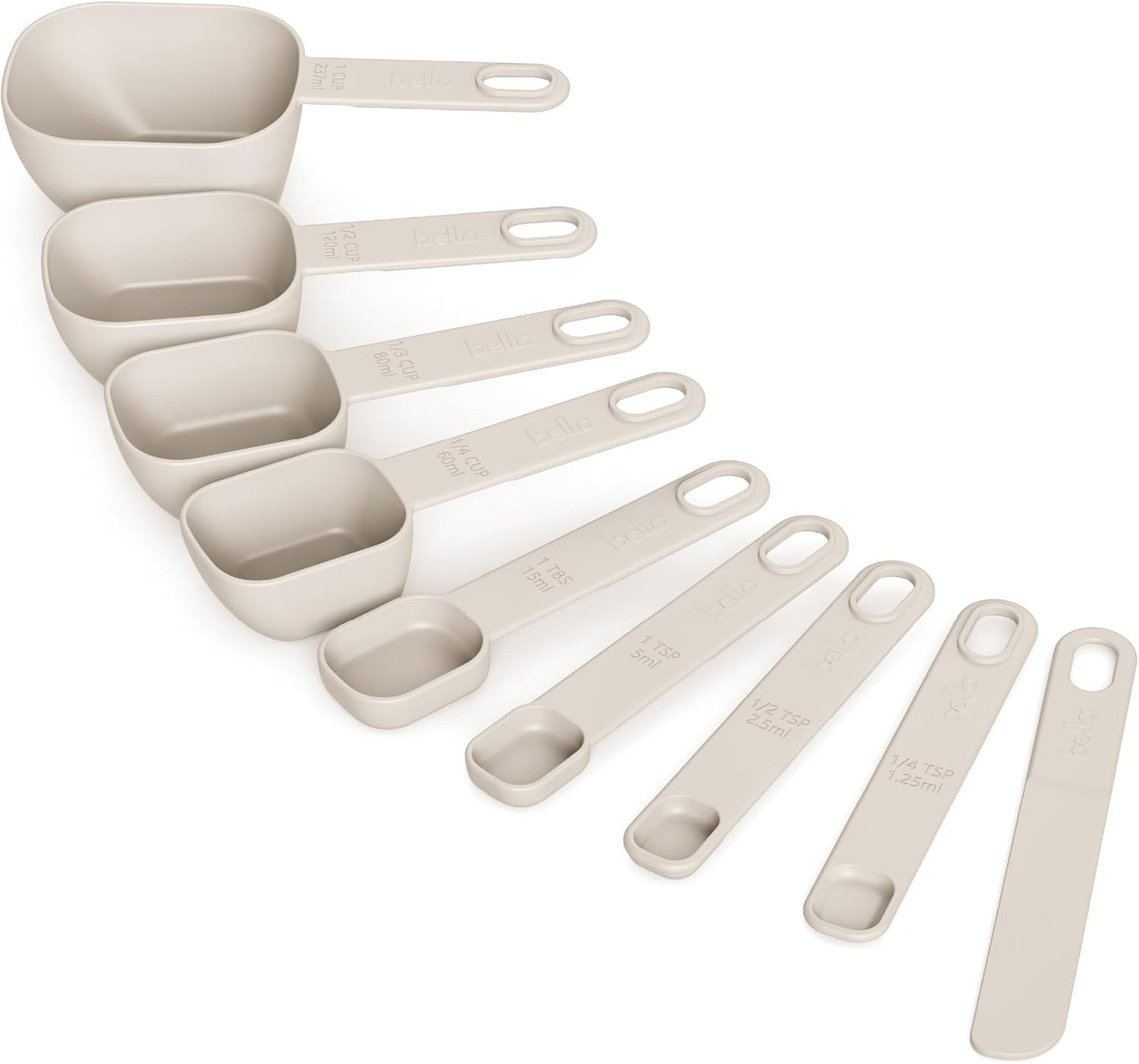 9-Piece Nested Measuring Cups & Spoons Set, Stackable, 4 Cups, 4 spoons, 1 Leveler, Non-slip handles, Kitchen Cooking Baking Measuring Set, BPA Free, Dishwasher Safe, Slate