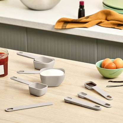 9-Piece Nested Measuring Cups & Spoons Set, Stackable, 4 Cups, 4 spoons, 1 Leveler, Non-slip handles, Kitchen Cooking Baking Measuring Set, BPA Free, Dishwasher Safe, Slate