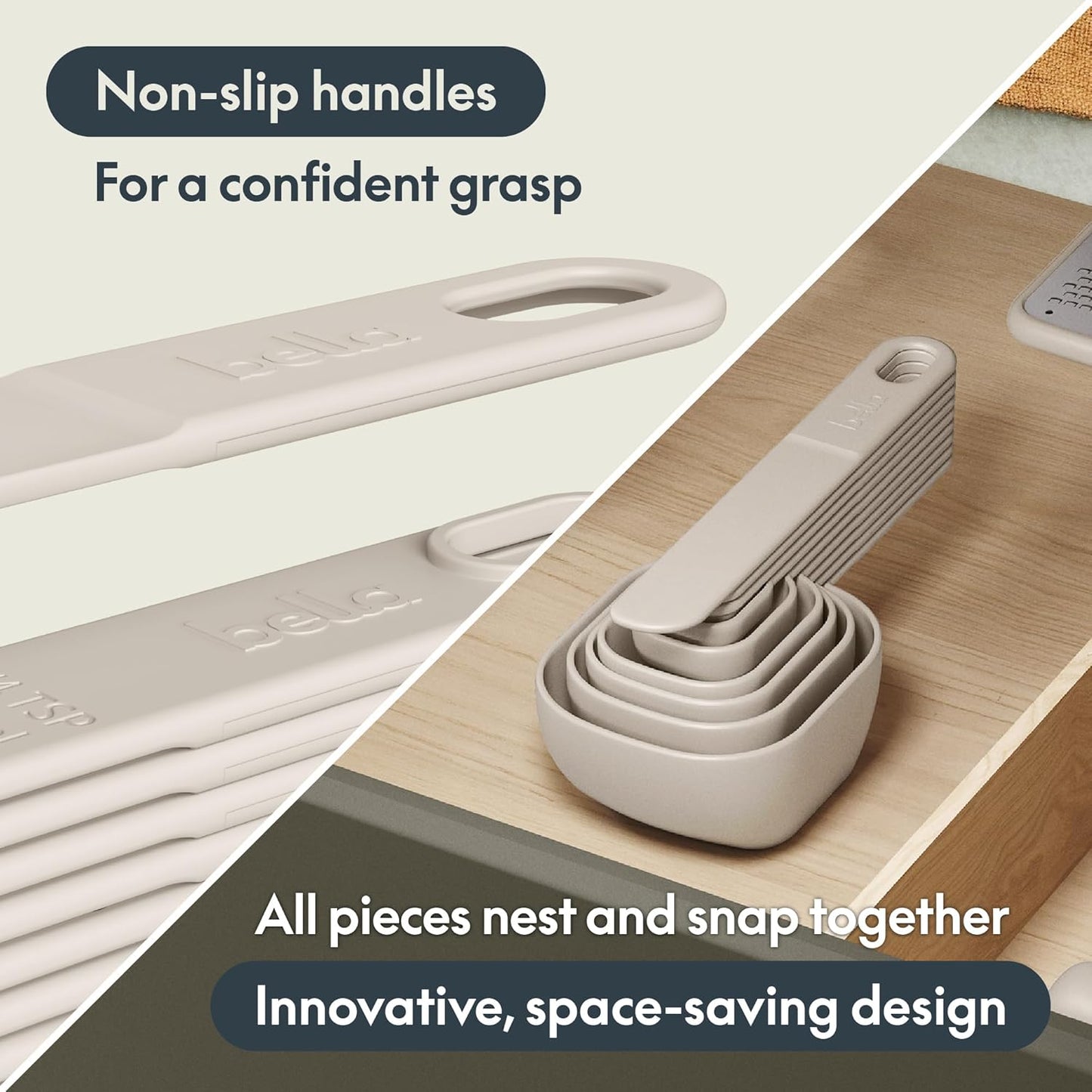 9-Piece Nested Measuring Cups & Spoons Set, Stackable, 4 Cups, 4 spoons, 1 Leveler, Non-slip handles, Kitchen Cooking Baking Measuring Set, BPA Free, Dishwasher Safe, Slate