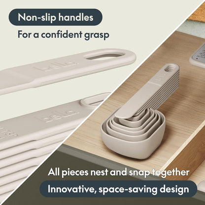 9-Piece Nested Measuring Cups & Spoons Set, Stackable, 4 Cups, 4 spoons, 1 Leveler, Non-slip handles, Kitchen Cooking Baking Measuring Set, BPA Free, Dishwasher Safe, Slate