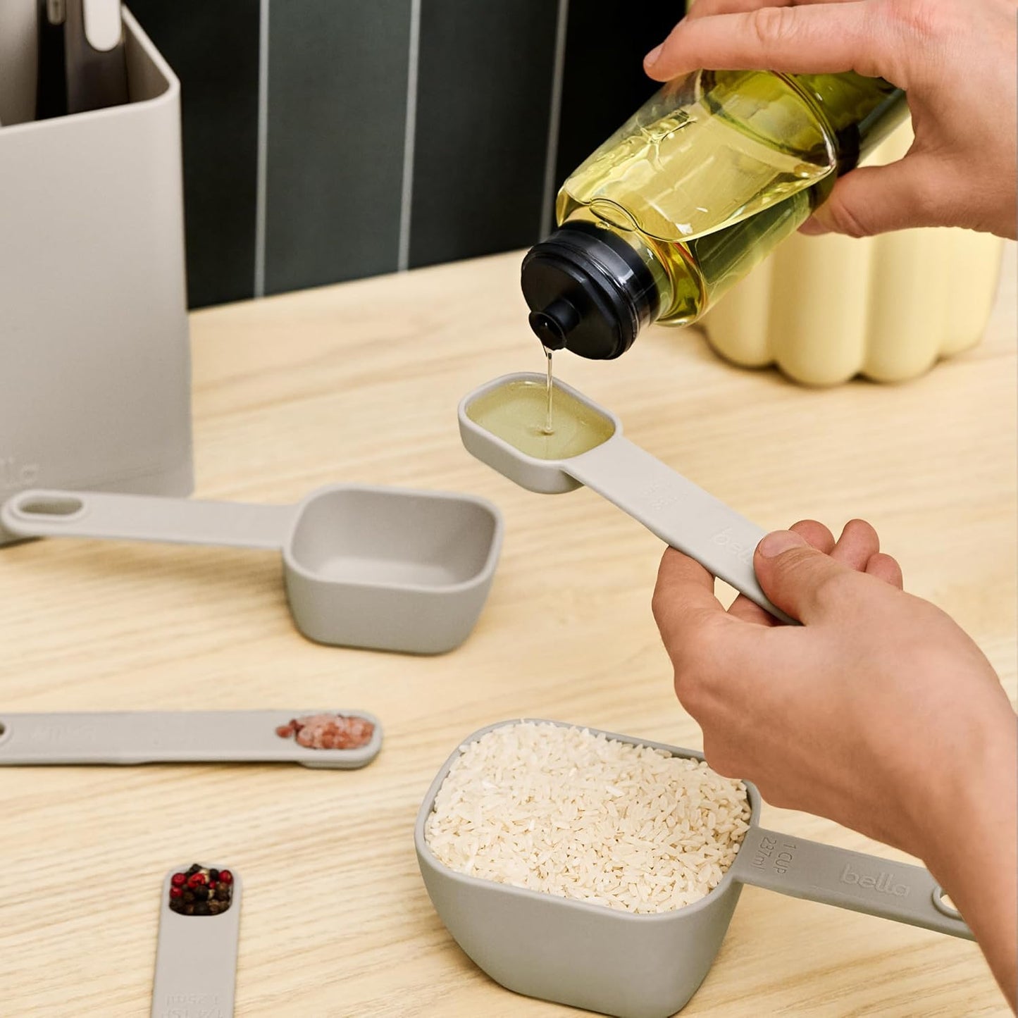 9-Piece Nested Measuring Cups & Spoons Set, Stackable, 4 Cups, 4 spoons, 1 Leveler, Non-slip handles, Kitchen Cooking Baking Measuring Set, BPA Free, Dishwasher Safe, Slate
