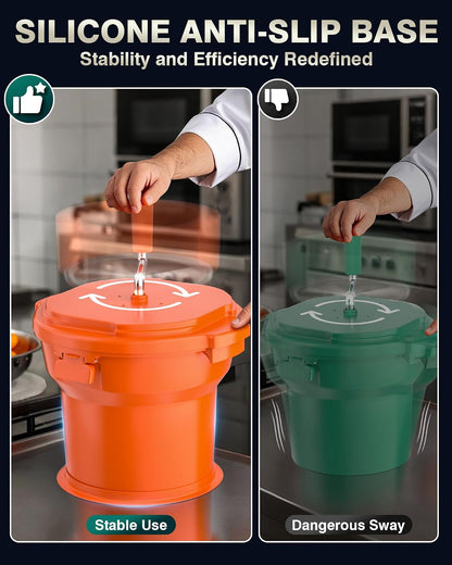 Commercial Salad Spinner - [2 Gallon Salad Dryer] w/Silicone [Anti-slip Mat] & [Draining Hose], 10Qt Manual Salad Spinner for 3 Heads of Lettuce Spinner Large for Catering, Orange