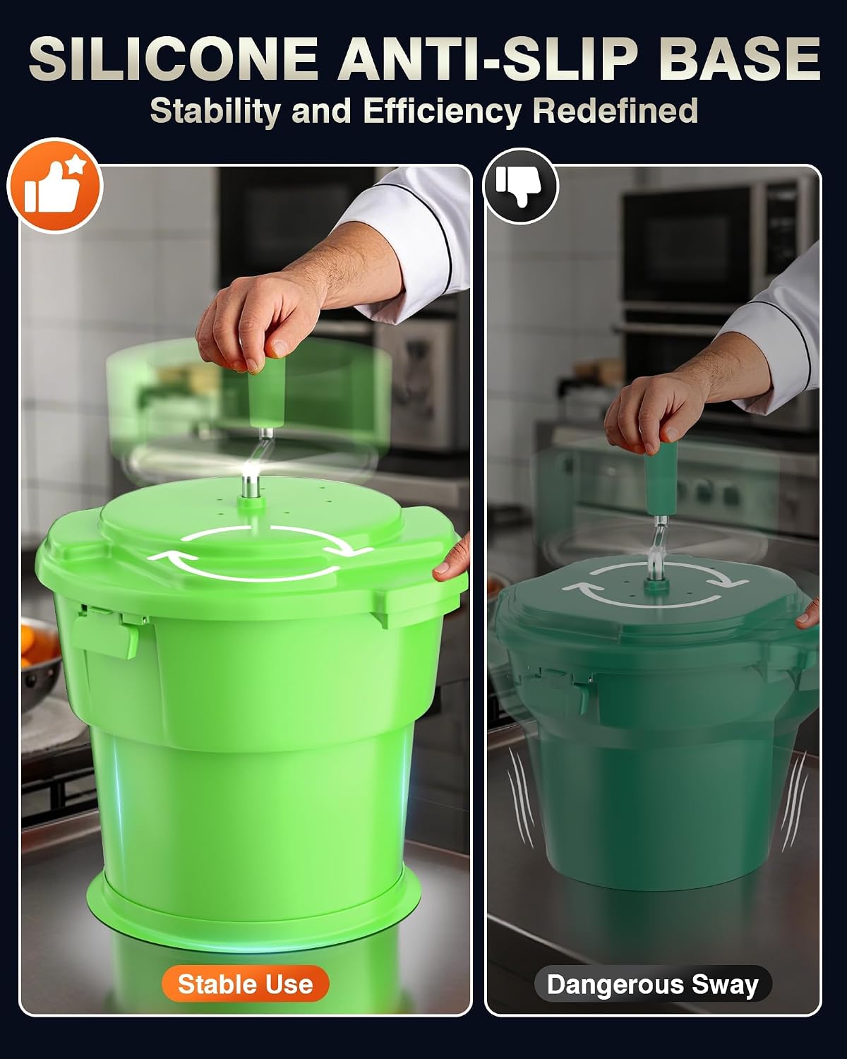 Commercial Salad Spinner - [2 Gallon Salad Dryer] w/Silicone [Anti-slip Mat] & [Draining Hose], 10Qt Manual Salad Spinner for 3 Heads of Lettuce Spinner Large for Catering, Orange