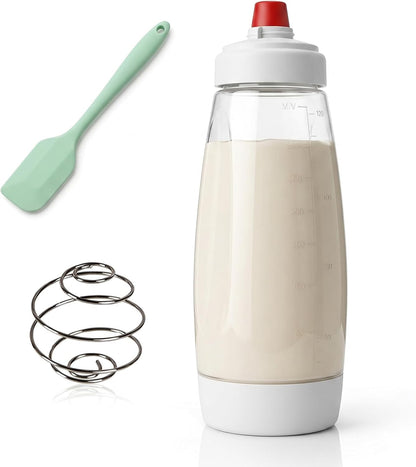 Pancake Batter Dispenser Bottle,Pancake Squeeze Bottle,Pancake Bottle With Whisk Ball And Stand Base, Batter Mixer And Dispenser For Pancakes, Crepes, Waffle,Kitchen Baking Tool One Pack