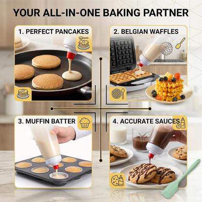 Pancake Batter Dispenser Bottle,Pancake Squeeze Bottle,Pancake Bottle With Whisk Ball And Stand Base, Batter Mixer And Dispenser For Pancakes, Crepes, Waffle,Kitchen Baking Tool One Pack