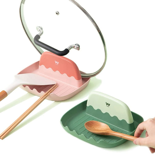 2-Pack Spoon Rest with Lid Holder for Kitchen Countertop (Pink&Green)