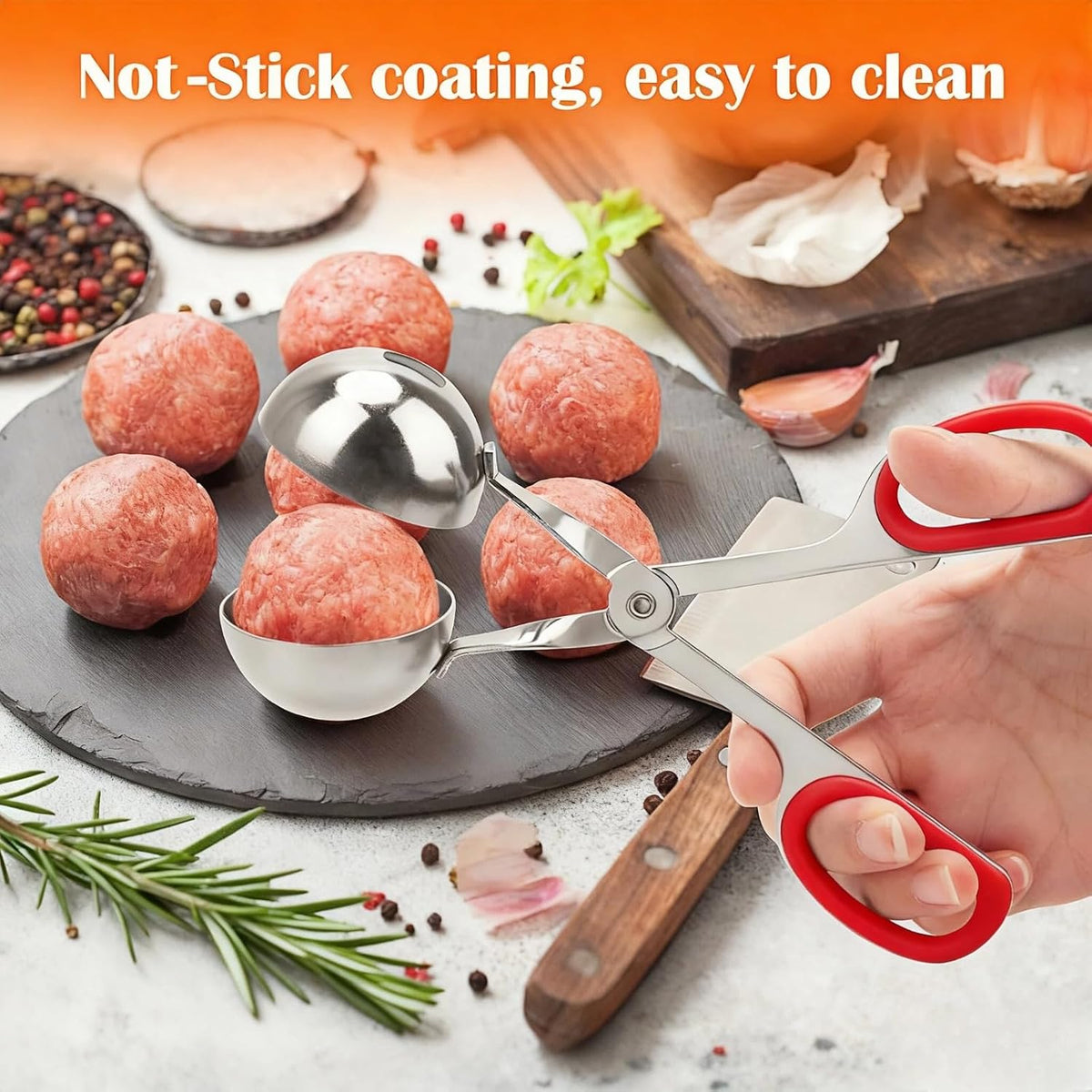 Meatball Maker Tool,2 Pack Stainless Steel Meatball Scoop with Anti-Slip Handles Non-Stick Food Scoop for Meatballs,Cake Pops,Cookie Dough,Ice Cream,Fruit and Melon