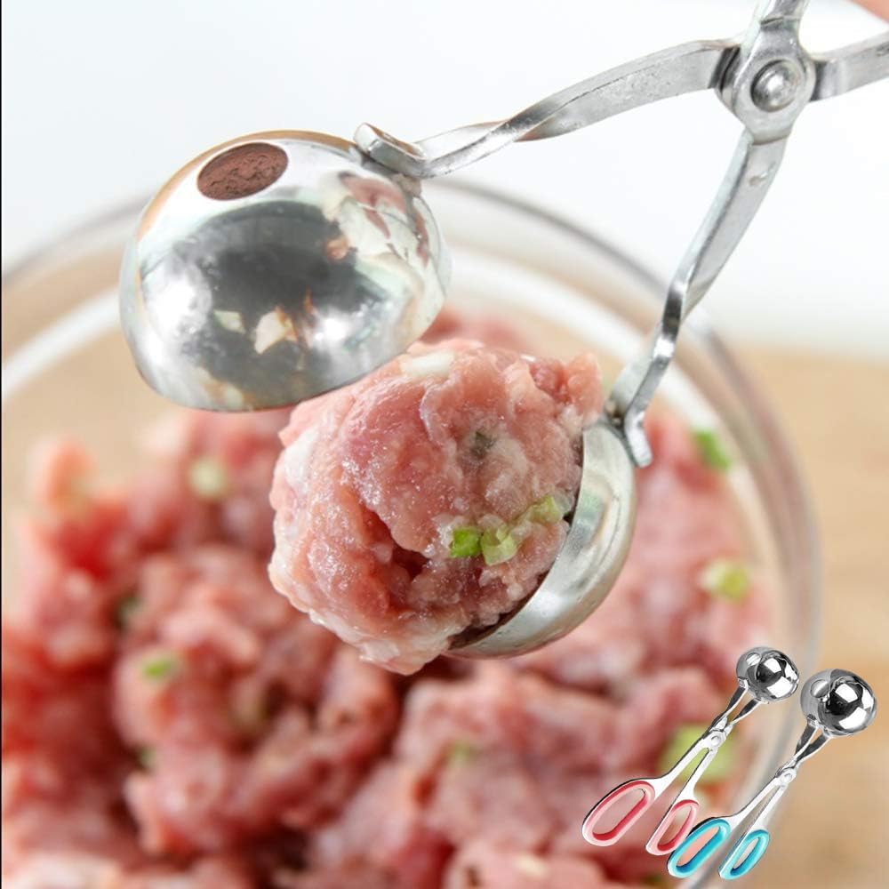 Meatball Maker Tool,2 Pack Stainless Steel Meatball Scoop with Anti-Slip Handles Non-Stick Food Scoop for Meatballs,Cake Pops,Cookie Dough,Ice Cream,Fruit and Melon