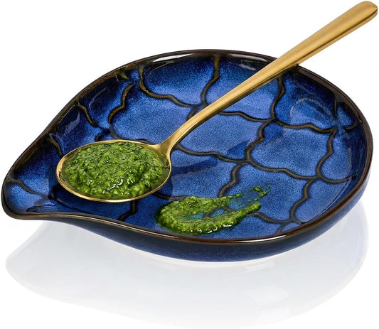 6 inch Spoon Rest, Large Ceramic Spoon Rest, Blue Reactive Glaze