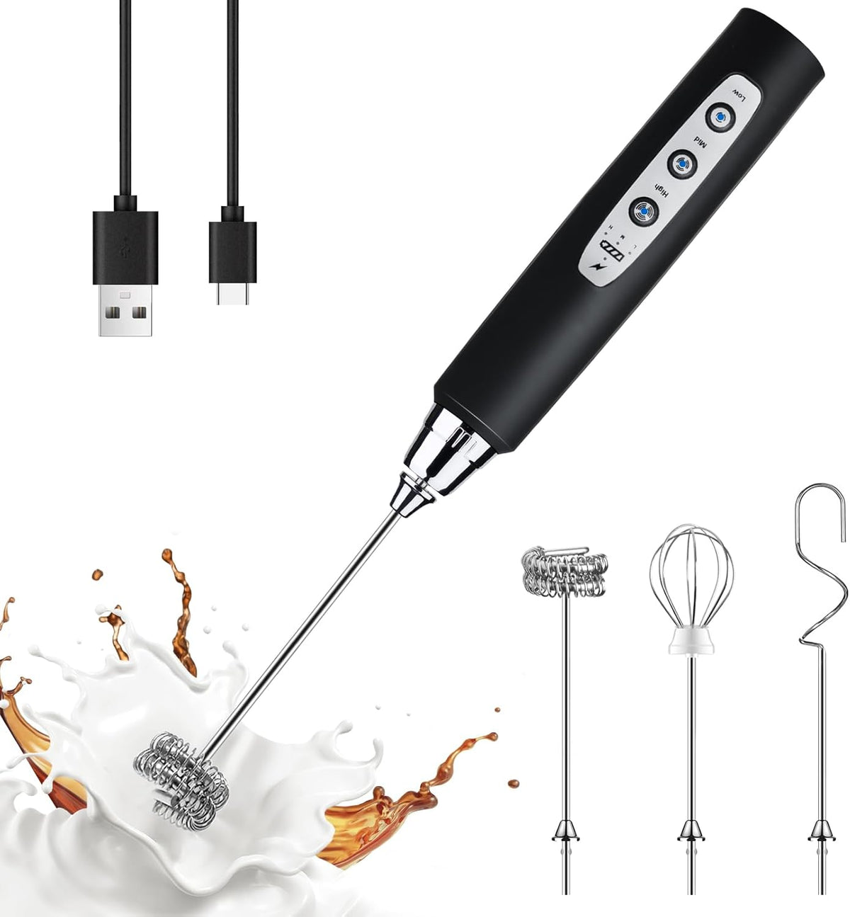 Handheld Milk Frother Wand for Coffee, Rechargeable Electric Whisk - Colors A