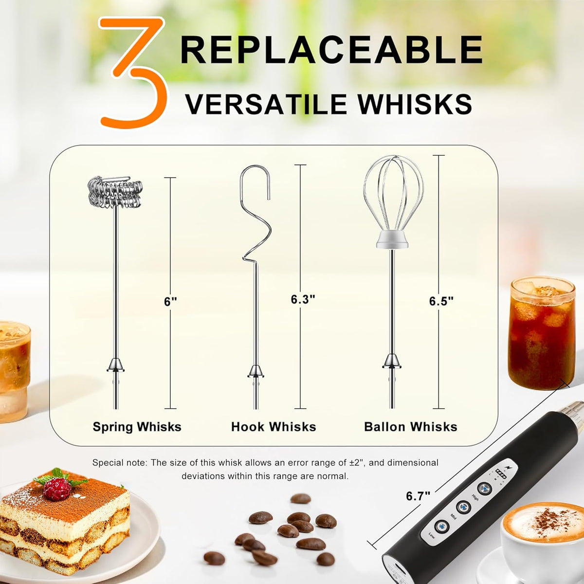 Handheld Milk Frother Wand for Coffee, Rechargeable Electric Whisk - Colors A