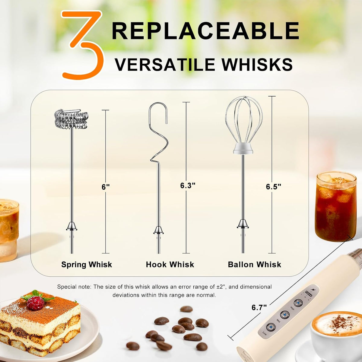 Handheld Milk Frother Wand for Coffee, Rechargeable Electric Whisk - Colors A