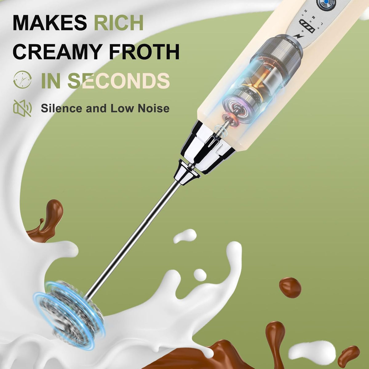 Handheld Milk Frother Wand for Coffee, Rechargeable Electric Whisk - Colors A