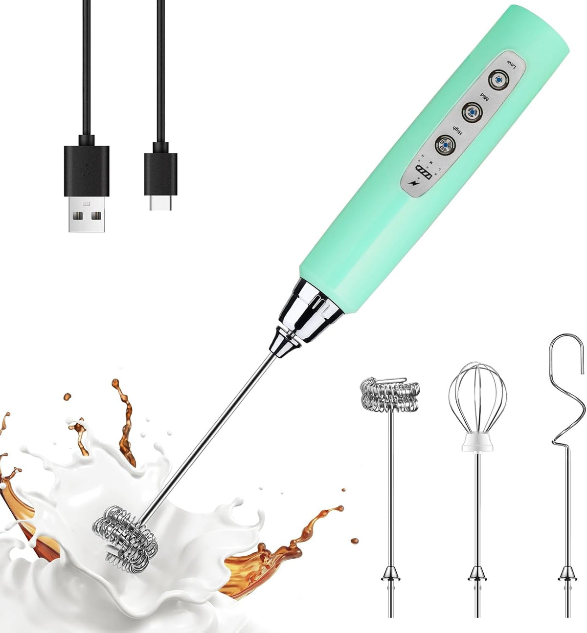 Handheld Milk Frother Wand for Coffee, Rechargeable Electric Whisk - Colors A