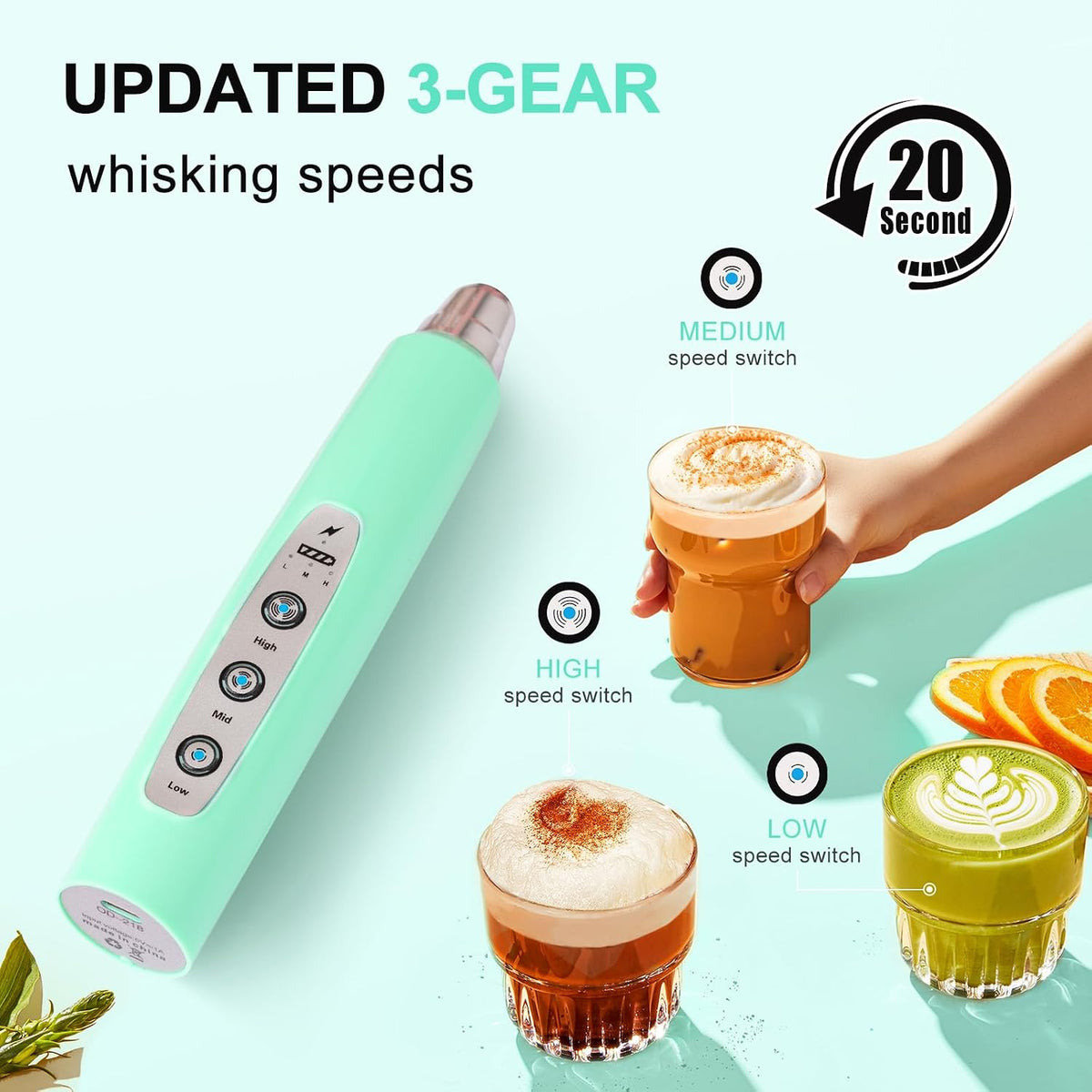 Handheld Milk Frother Wand for Coffee, Rechargeable Electric Whisk - Colors A