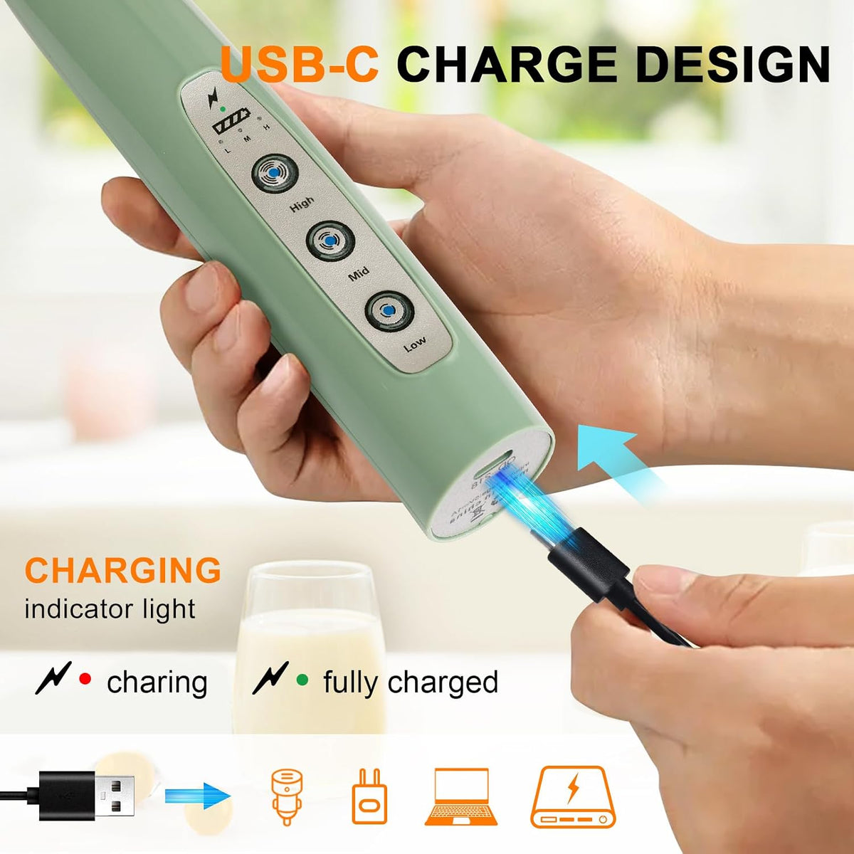 Handheld Milk Frother Wand for Coffee, Rechargeable Electric Whisk - Colors A
