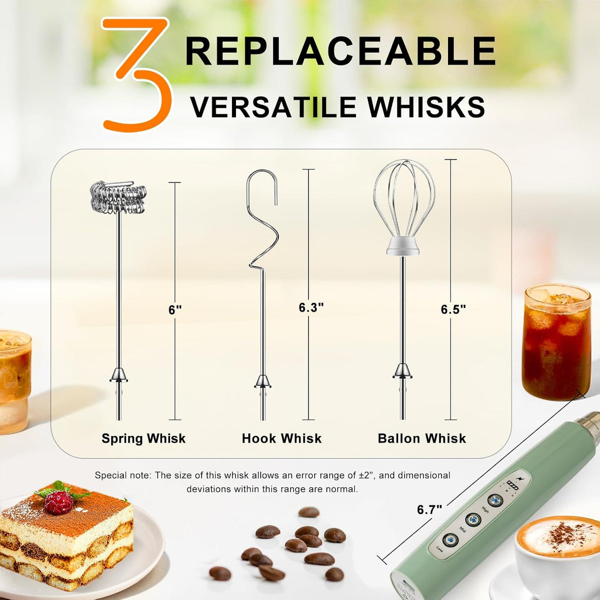 Handheld Milk Frother Wand for Coffee, Rechargeable Electric Whisk - Colors A