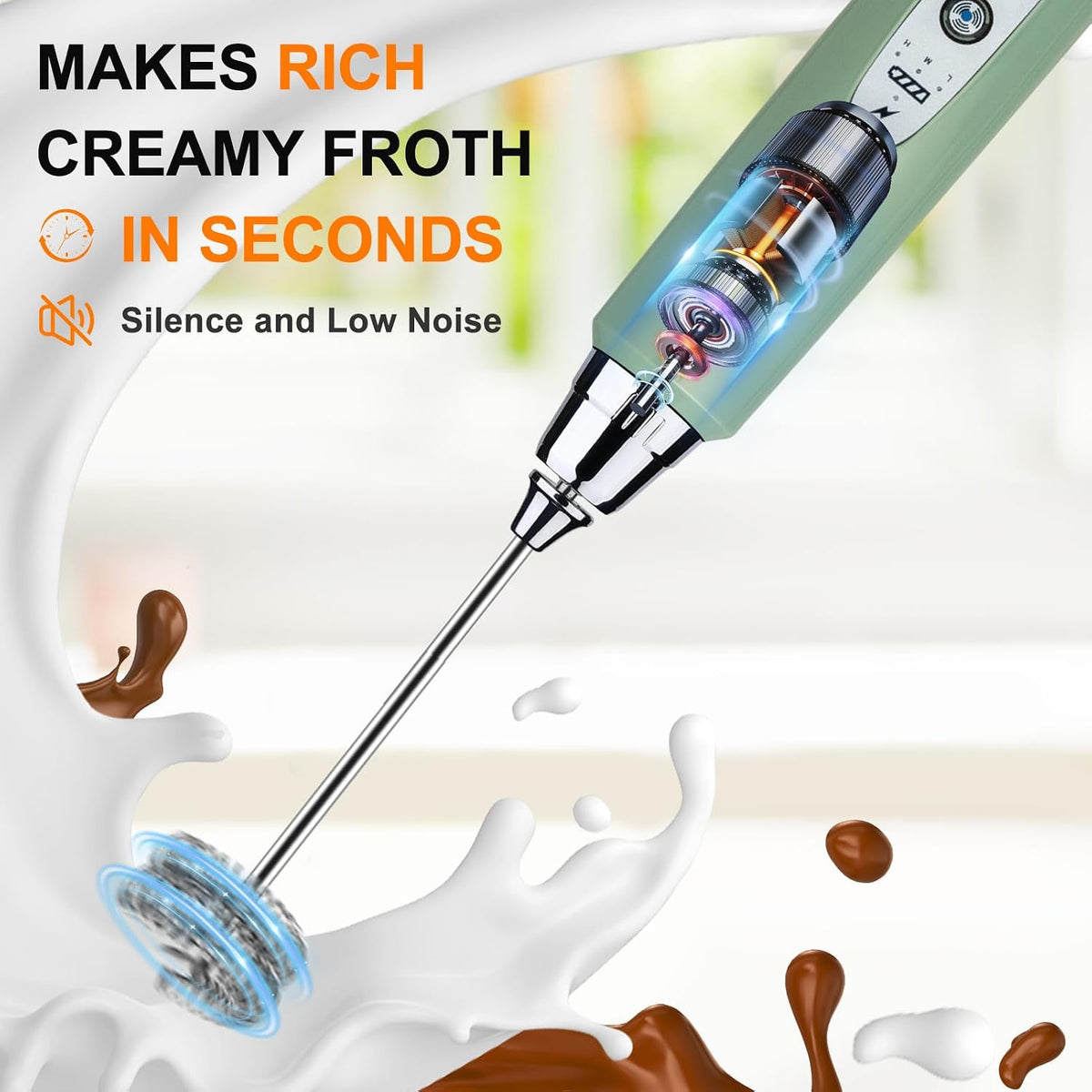 Handheld Milk Frother Wand for Coffee, Rechargeable Electric Whisk - Colors A