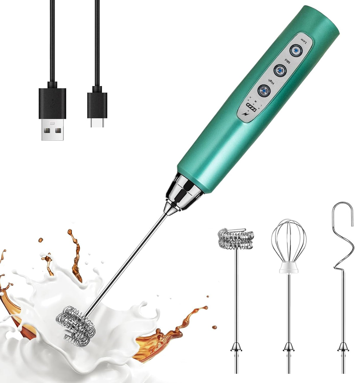 Handheld Milk Frother Wand for Coffee, Rechargeable Electric Whisk - Colors A