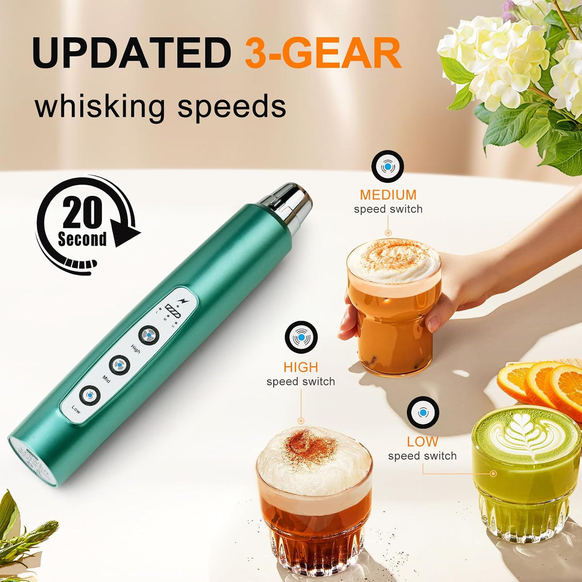Handheld Milk Frother Wand for Coffee, Rechargeable Electric Whisk - Colors A