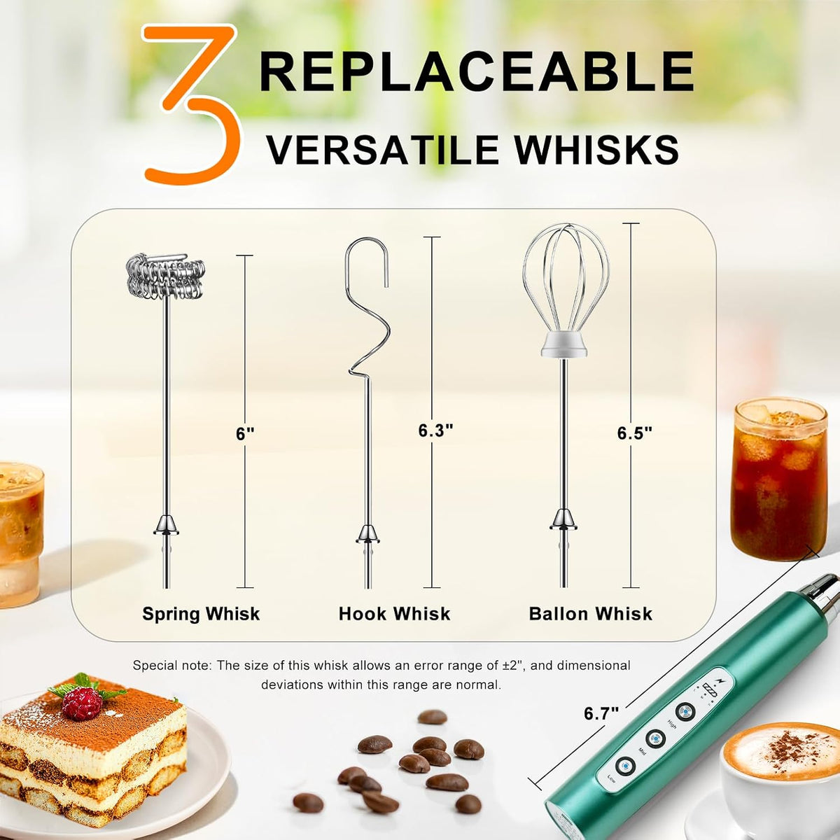 Handheld Milk Frother Wand for Coffee, Rechargeable Electric Whisk - Colors A