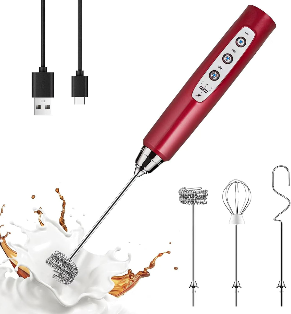 Handheld Milk Frother Wand for Coffee, Rechargeable Electric Whisk - Colors A