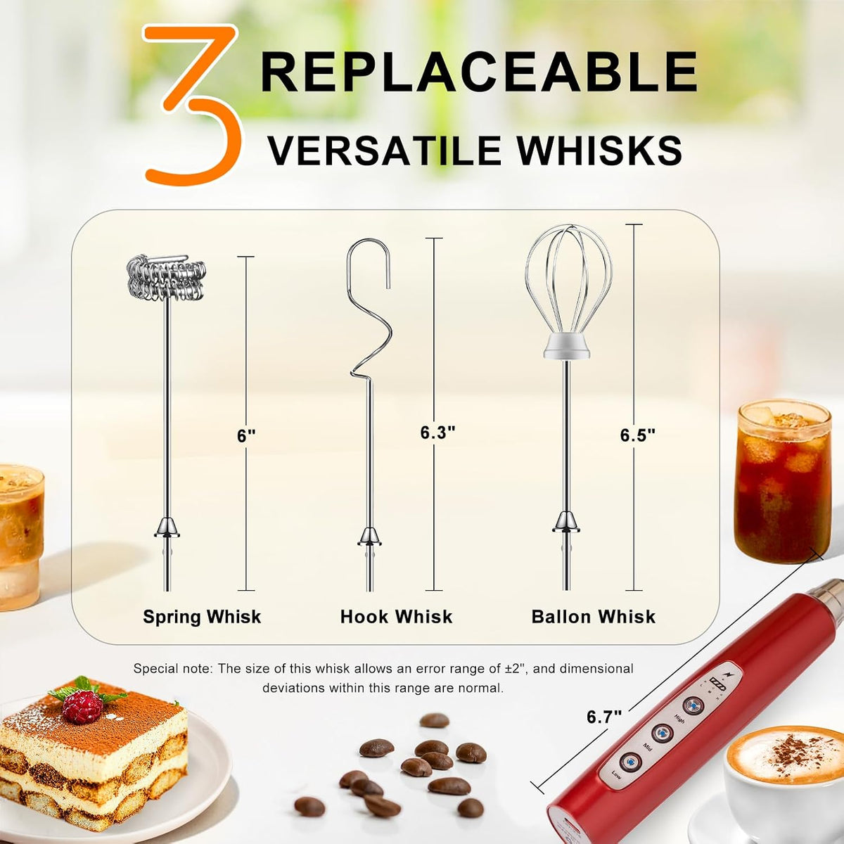 Handheld Milk Frother Wand for Coffee, Rechargeable Electric Whisk - Colors A