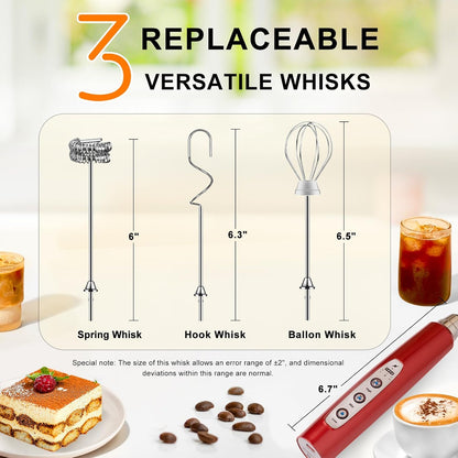 Handheld Milk Frother Wand for Coffee, Rechargeable Electric Whisk - Colors A