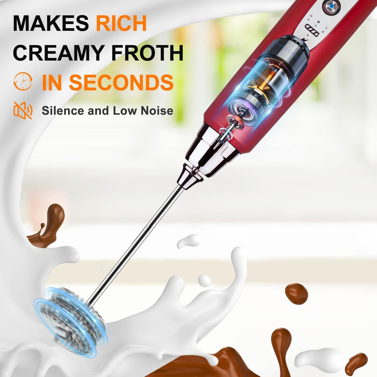 Handheld Milk Frother Wand for Coffee, Rechargeable Electric Whisk - Colors A