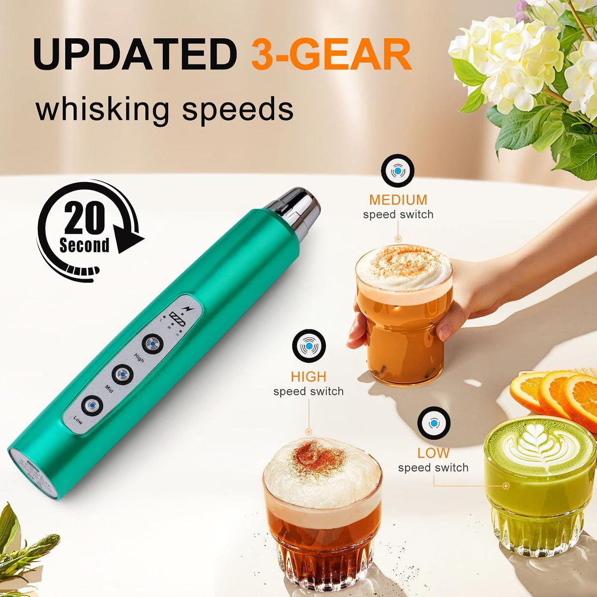 Handheld Milk Frother Wand for Coffee, Rechargeable Electric Whisk - Colors A