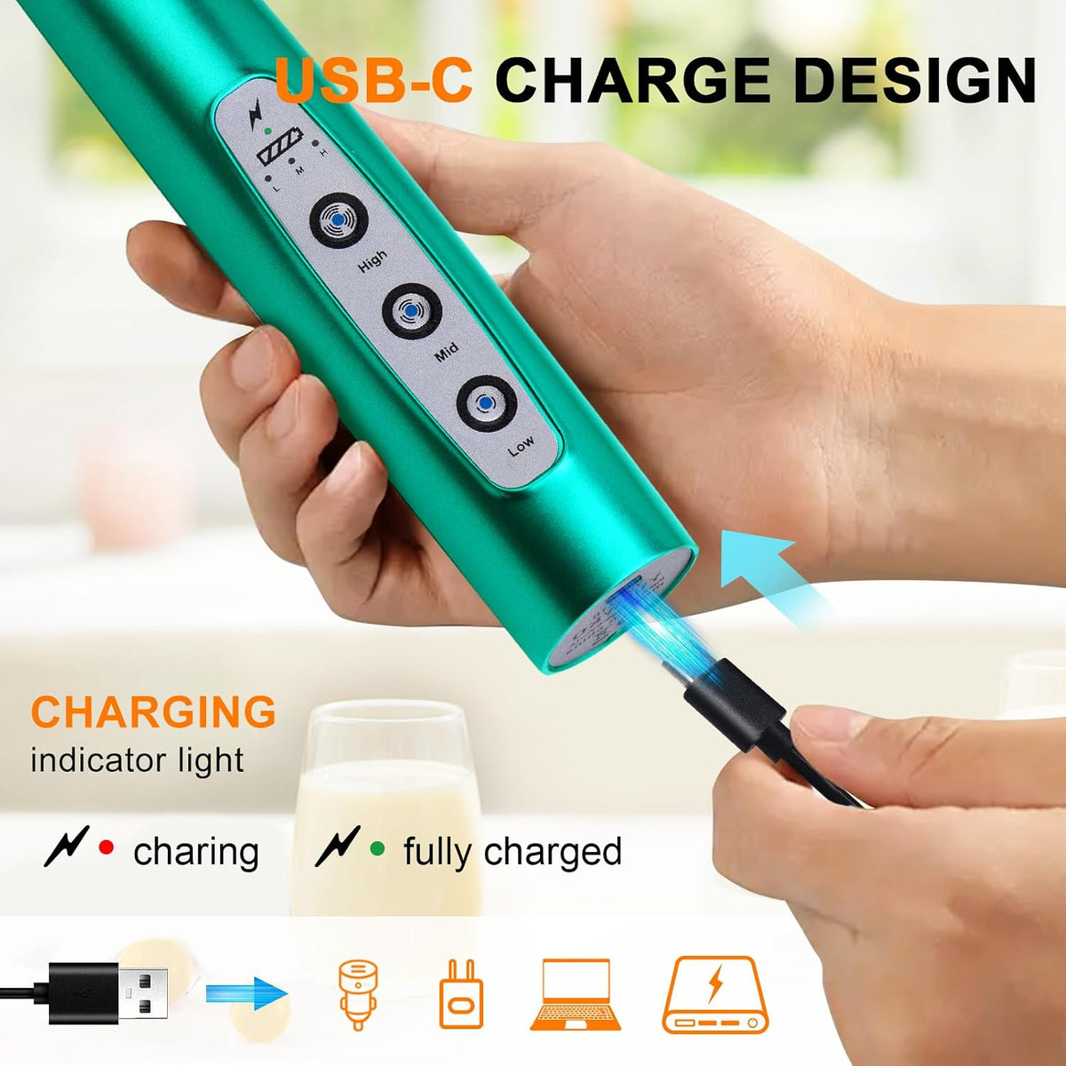 Handheld Milk Frother Wand for Coffee, Rechargeable Electric Whisk - Colors A