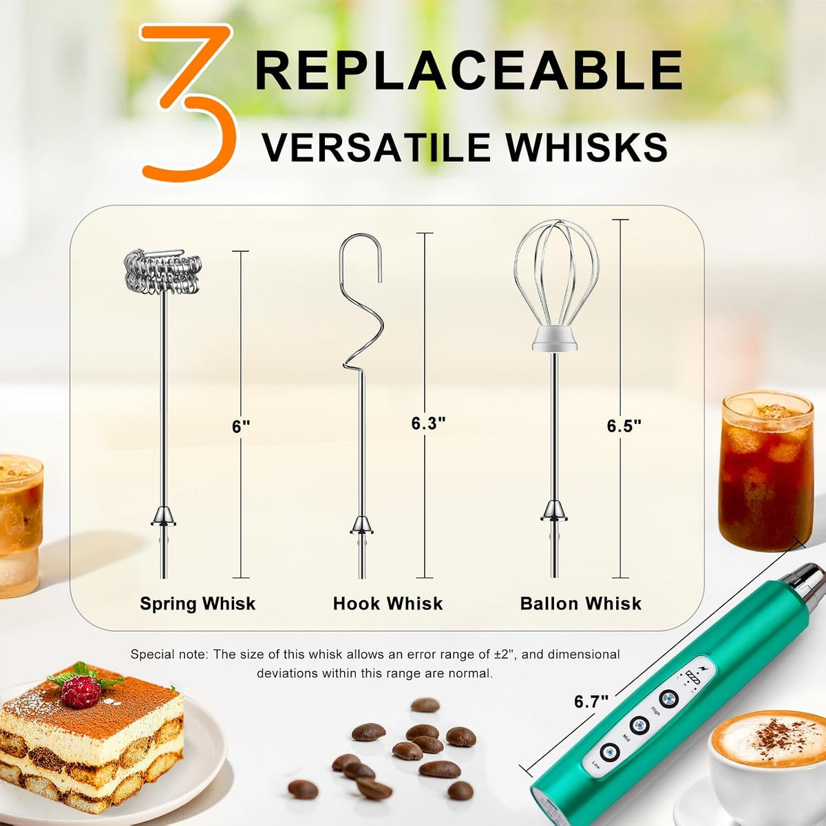 Handheld Milk Frother Wand for Coffee, Rechargeable Electric Whisk - Colors A