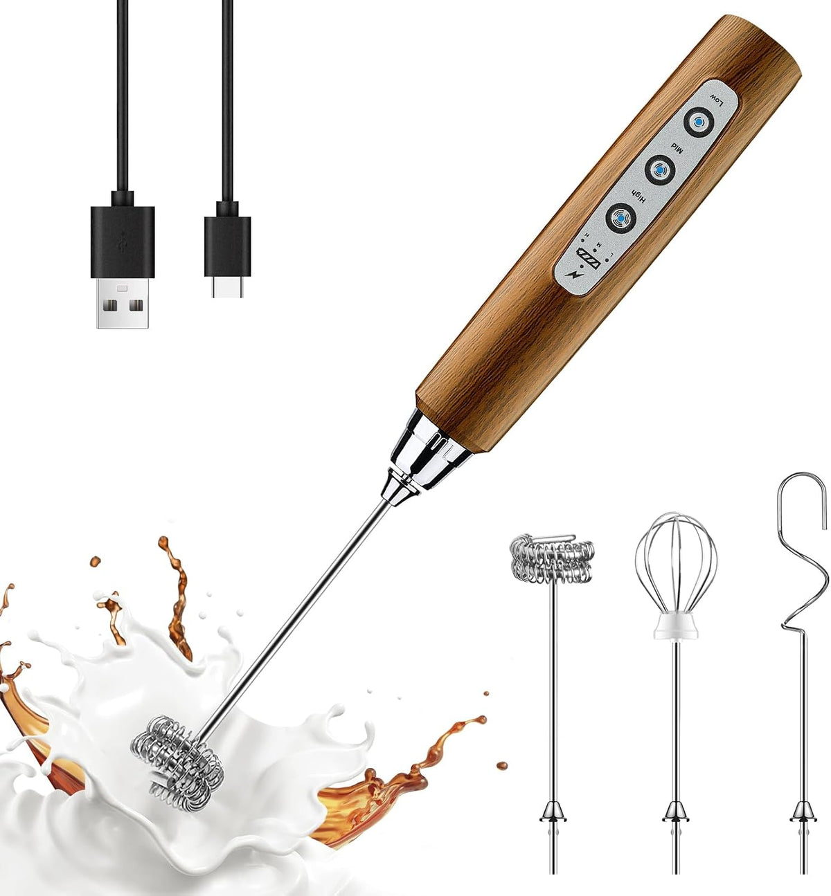 Handheld Milk Frother Wand for Coffee, Rechargeable Electric Whisk - Colors A