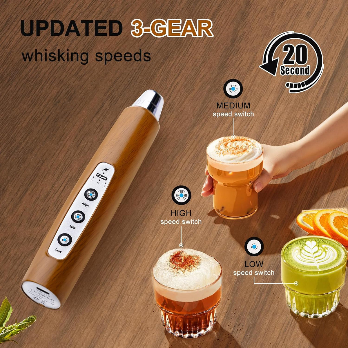 Handheld Milk Frother Wand for Coffee, Rechargeable Electric Whisk - Colors A