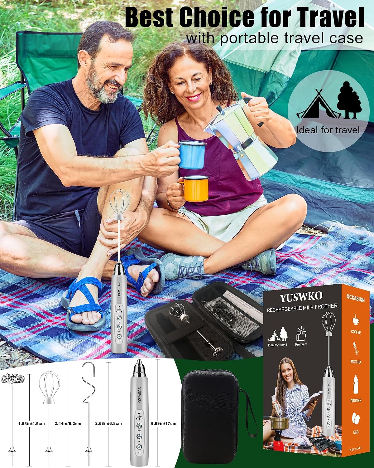 Handheld Milk Frother Wand for Coffee, Rechargeable Electric Whisk - Colors A
