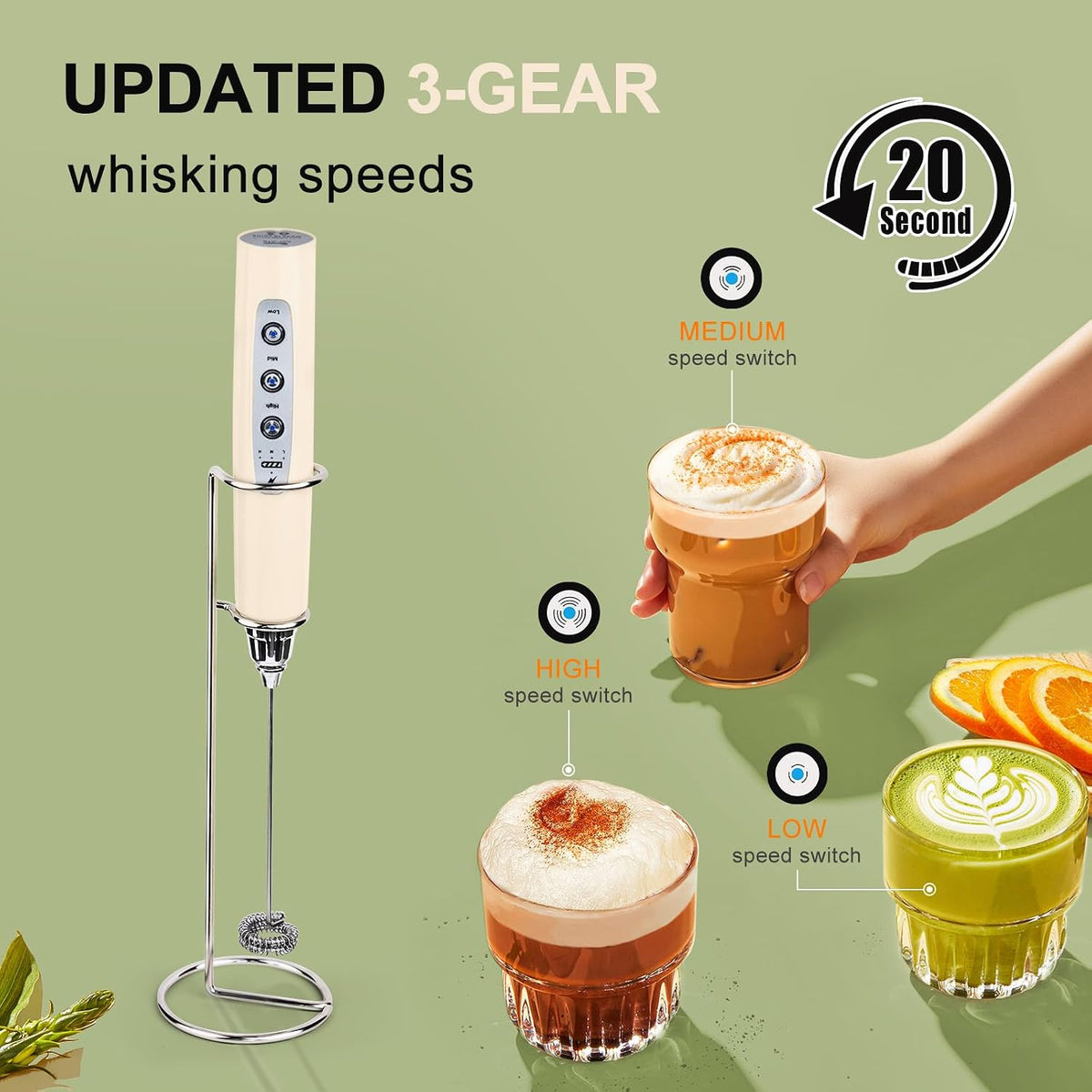 Handheld Milk Frother Wand for Coffee, Rechargeable Electric Whisk - Colors A