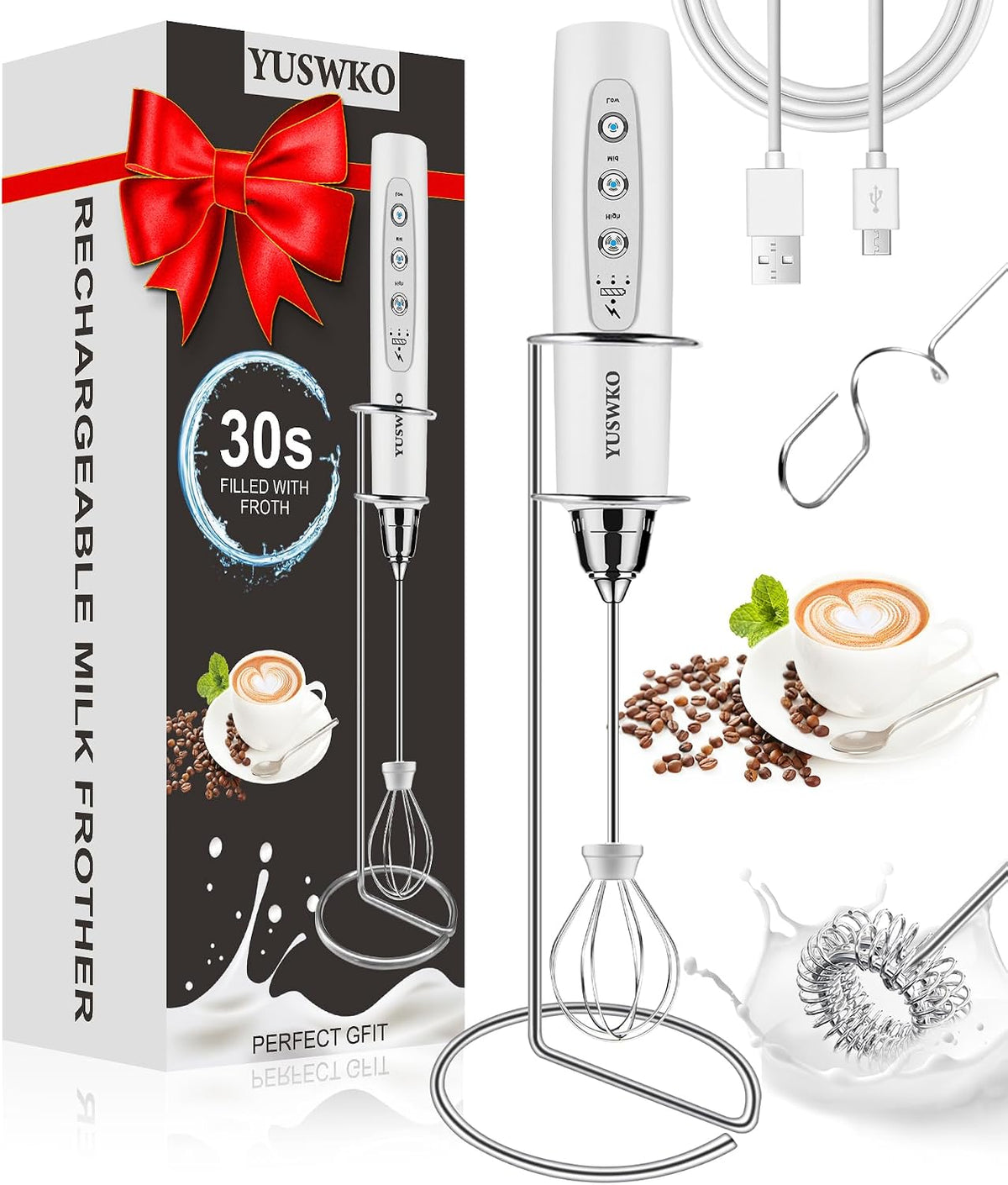 Handheld Milk Frother Wand for Coffee, Rechargeable Electric Whisk - Colors A