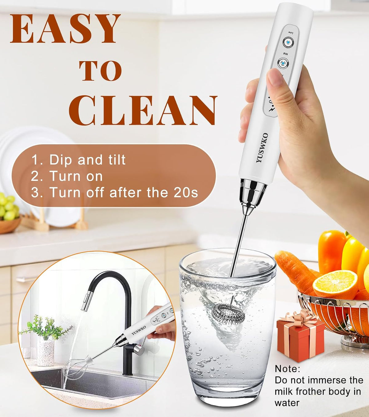 Handheld Milk Frother Wand for Coffee, Rechargeable Electric Whisk - Colors A