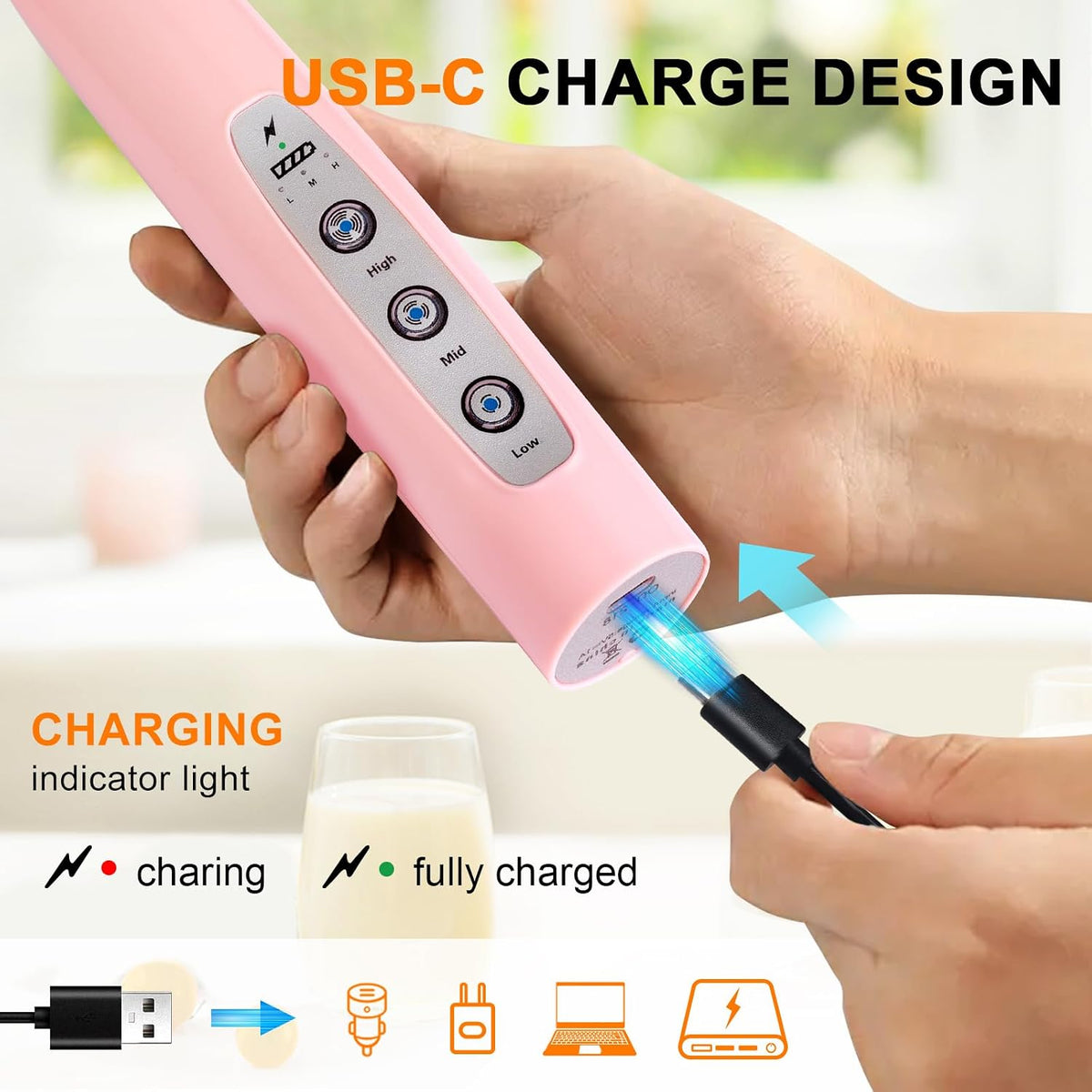 Handheld Milk Frother Wand for Coffee, Rechargeable Electric Whisk - Colors A