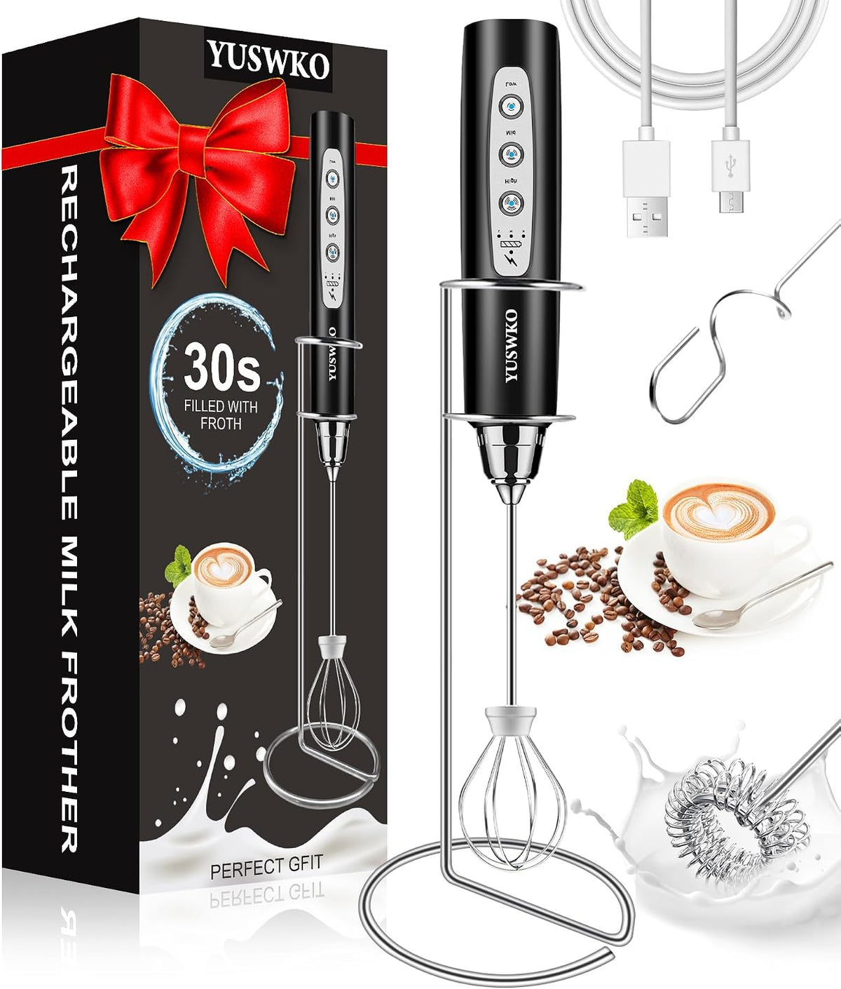 Handheld Milk Frother Wand for Coffee, Rechargeable Electric Whisk - Colors A