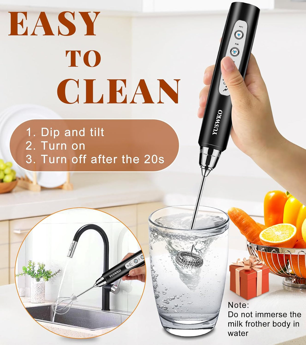 Handheld Milk Frother Wand for Coffee, Rechargeable Electric Whisk - Colors A