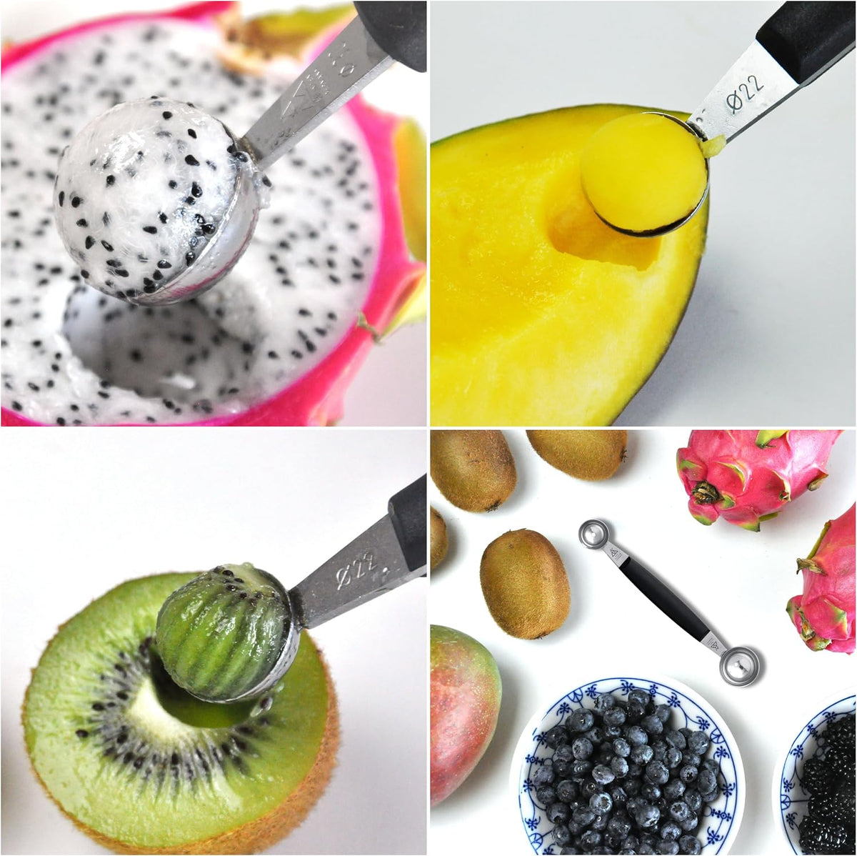 Double Melon Baller - Two-Sided 0.9/1.2 in (22/30 mm) Stainless Steel Scoops for Fruits, Vegetables, Butter & More - Comfortable Handle - Dishwasher Safe - Made in Germany