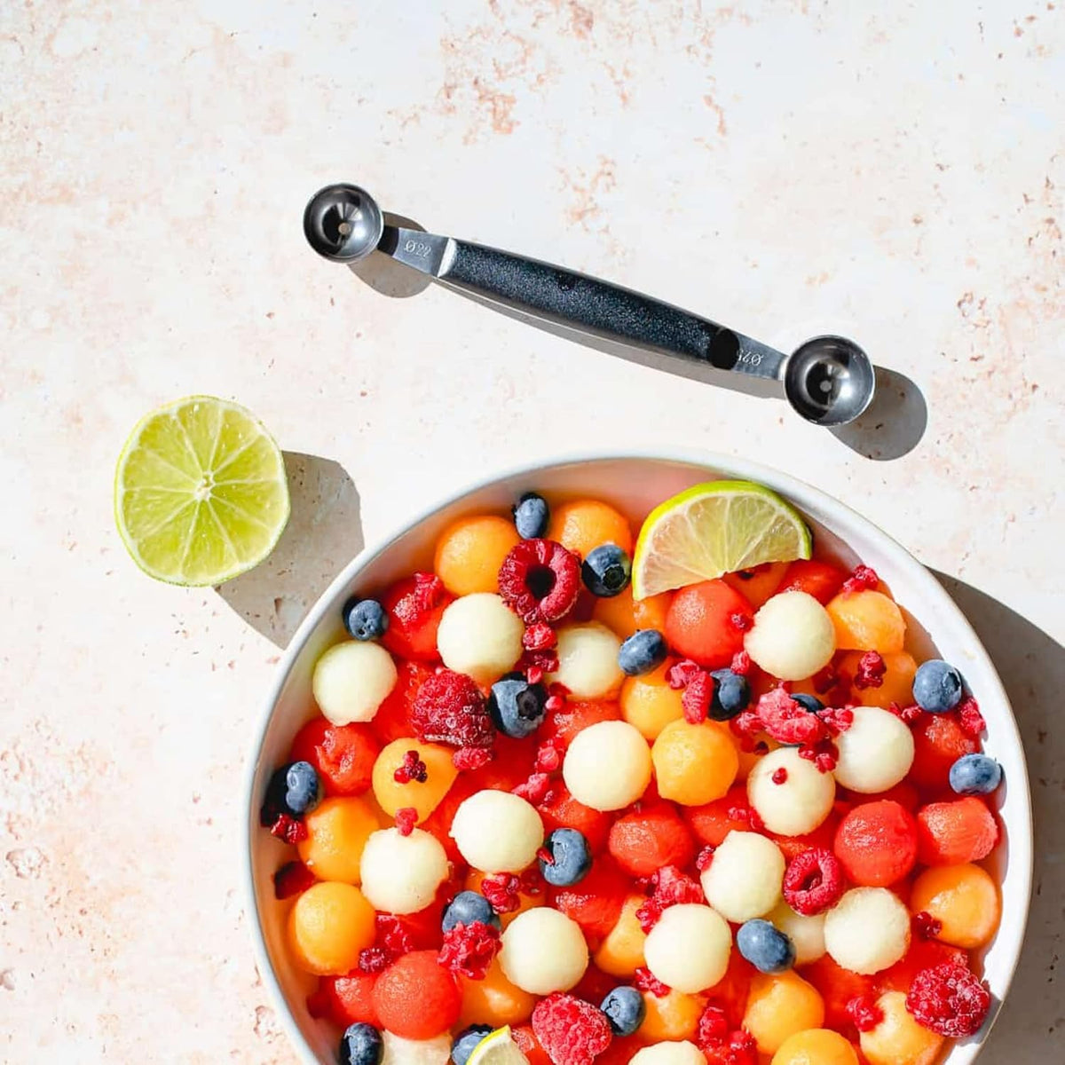 Double Melon Baller - Two-Sided 0.9/1.2 in (22/30 mm) Stainless Steel Scoops for Fruits, Vegetables, Butter & More - Comfortable Handle - Dishwasher Safe - Made in Germany