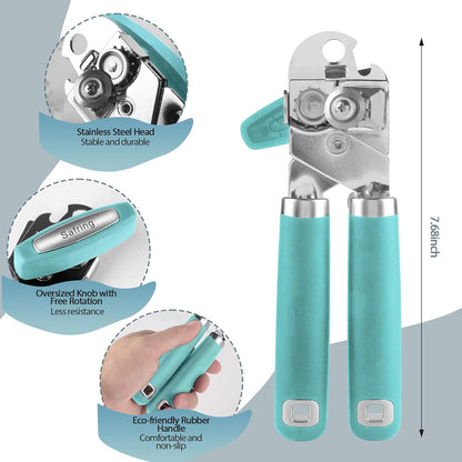 Can Opener Manual, Heavy Duty Handheld Strong Can Opener with Soft Touch Handle, Sharp Blade Smooth Edge, Can Openers with Multifunctional Bottle Opener, Beige