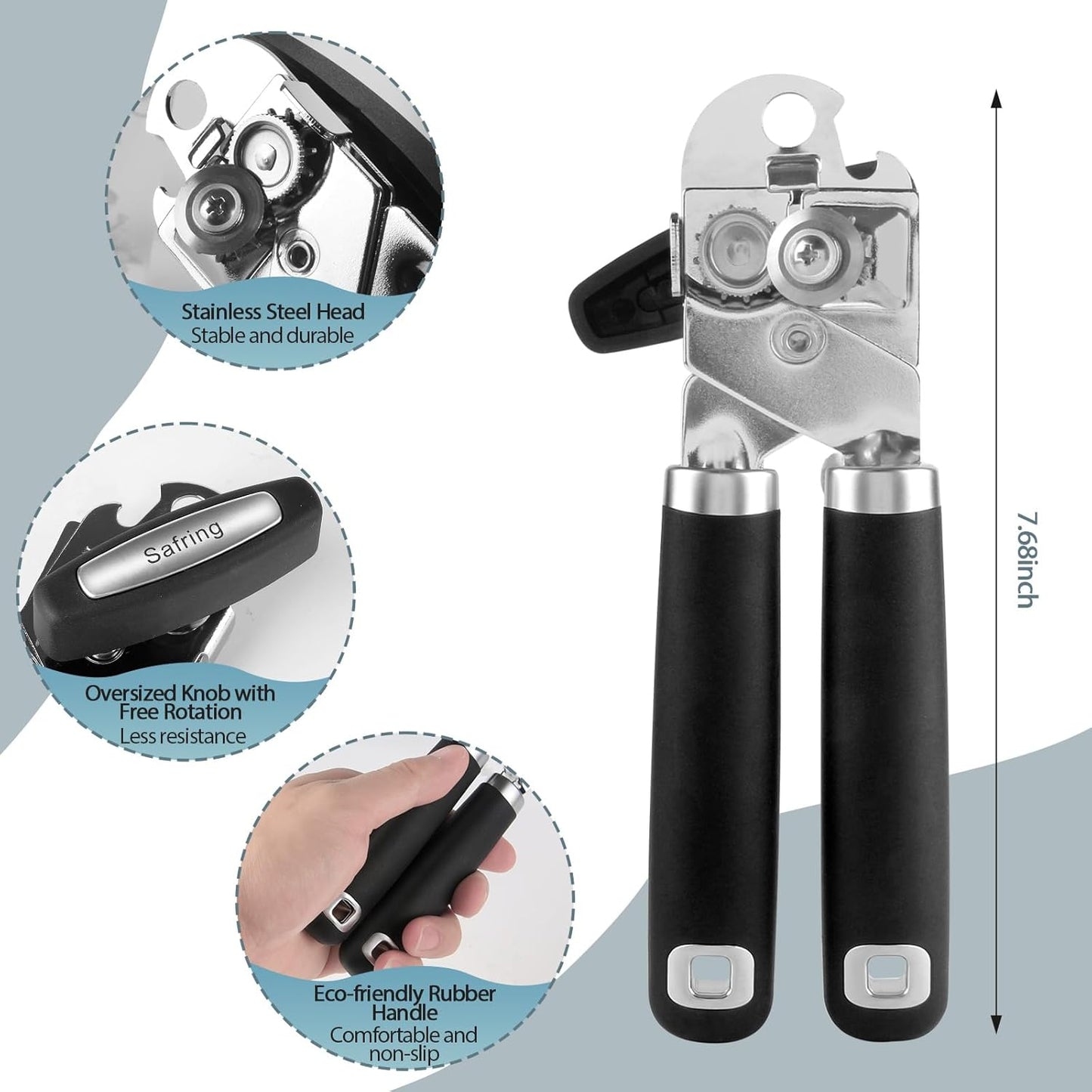 Can Opener Manual, Heavy Duty Handheld Strong Can Opener with Soft Touch Handle, Sharp Blade Smooth Edge, Can Openers with Multifunctional Bottle Opener, Beige