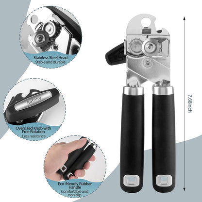 Can Opener Manual, Heavy Duty Handheld Strong Can Opener with Soft Touch Handle, Sharp Blade Smooth Edge, Can Openers with Multifunctional Bottle Opener, Beige