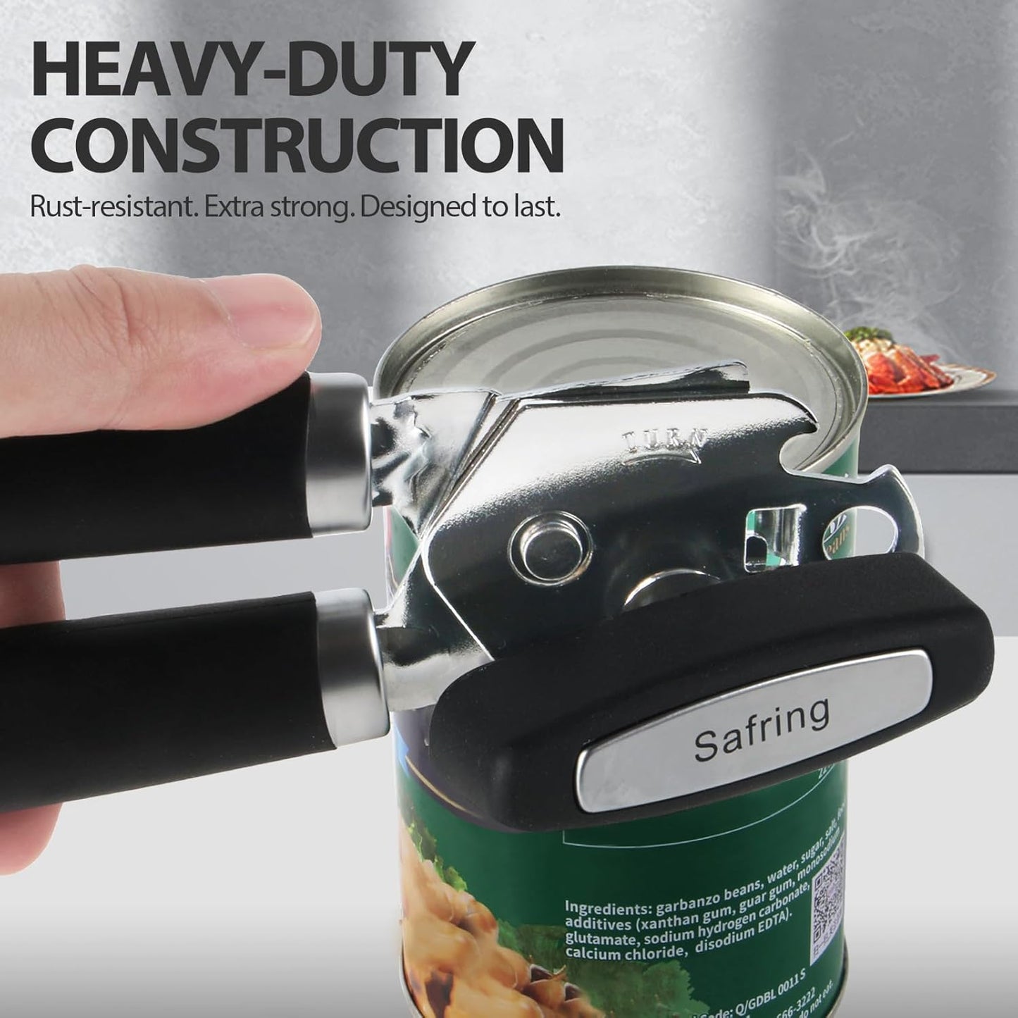 Can Opener Manual, Heavy Duty Handheld Strong Can Opener with Soft Touch Handle, Sharp Blade Smooth Edge, Can Openers with Multifunctional Bottle Opener, Beige